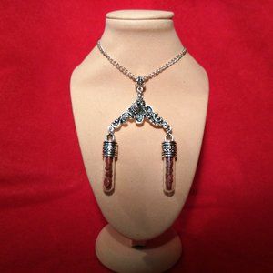 Tibetan Silver Necklace with Red Jasper Double Vials